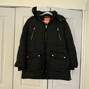 J. Crew Women’s Black Puffer Coat with Gold Accents